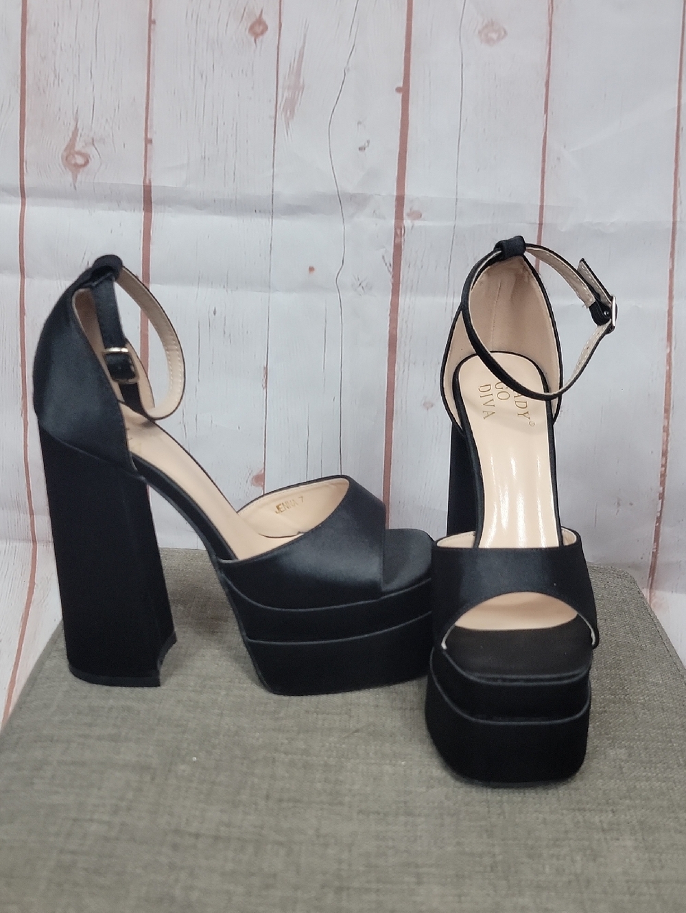 High Platform Ankle-Strap Heels in Black